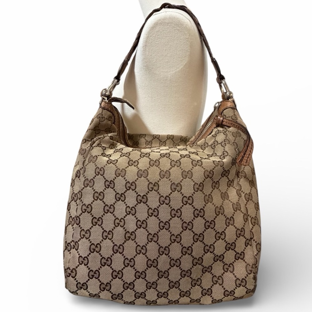 Gucci GG Canvas Bamboo Hobo Bag Brown Leather Braided Strap - Picture 1 of 12